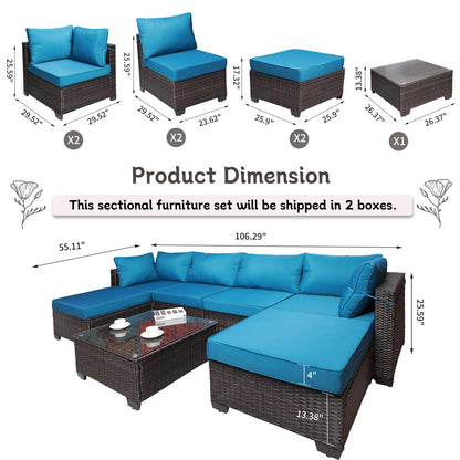 7 Pieces Outdoor Patio Sectional Sofa Couch Set with Washable Cushions & Glass Coffee Table