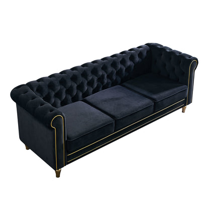 Chesterfield Velvet Sofa, Black