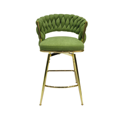 Bar Chair Linen Woven Bar Stool Set of 4, Green