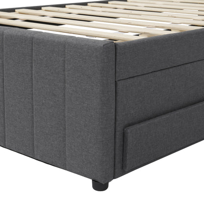 Dana Upholstered Platform Bed with Trundle and 3 Drawers, Gray