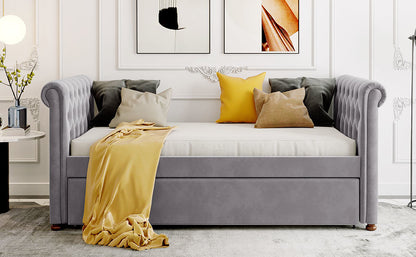 Sara Upholstered Bed with Trundle, Gray