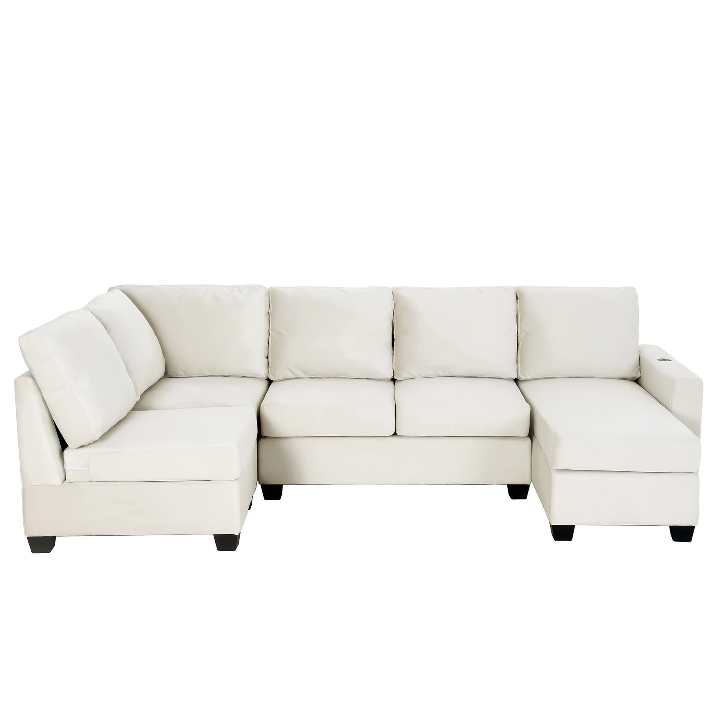 modern l shape sectional sofa with usb charging port, cream