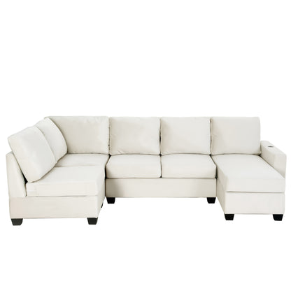 Modern L shape Sectional Sofa With USB Charging Port, Cream