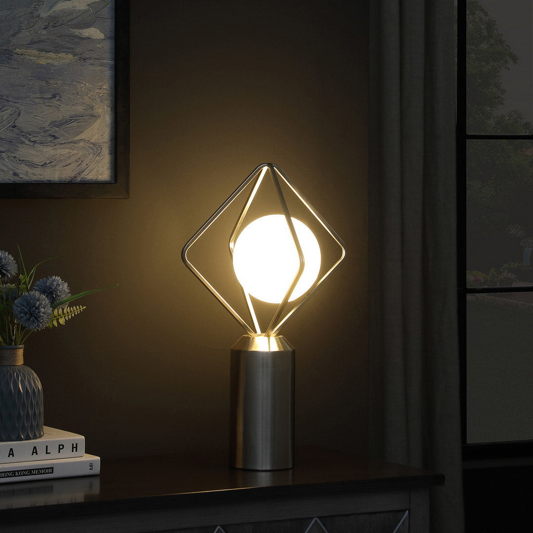 19.5"in ernst modern monoclinic pendeloque silver metal table lamp
