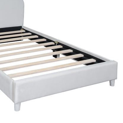 Upholstered Bed with Bear Ear Shaped Headboard, Beige