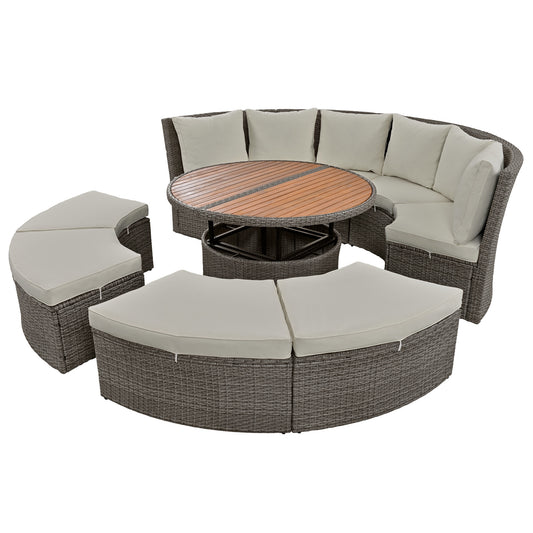TOPMAX Patio 5-Piece Round Rattan Sectional Sofa Set, Gray