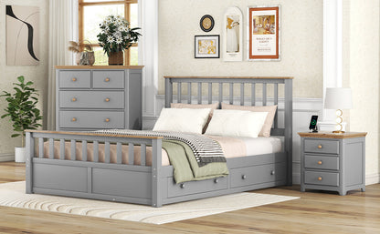 3-Pieces Bedroom Sets with Nightstand(USB Charging Ports) and Storage Chest,Gray+Natrual