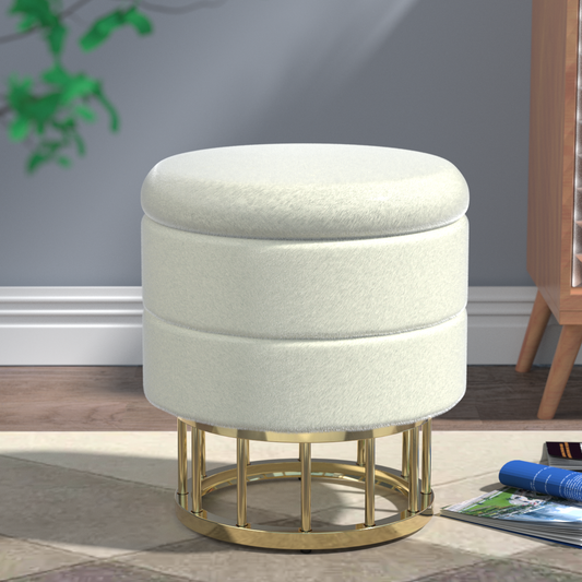 Button Tufted Round Storage Ottoman