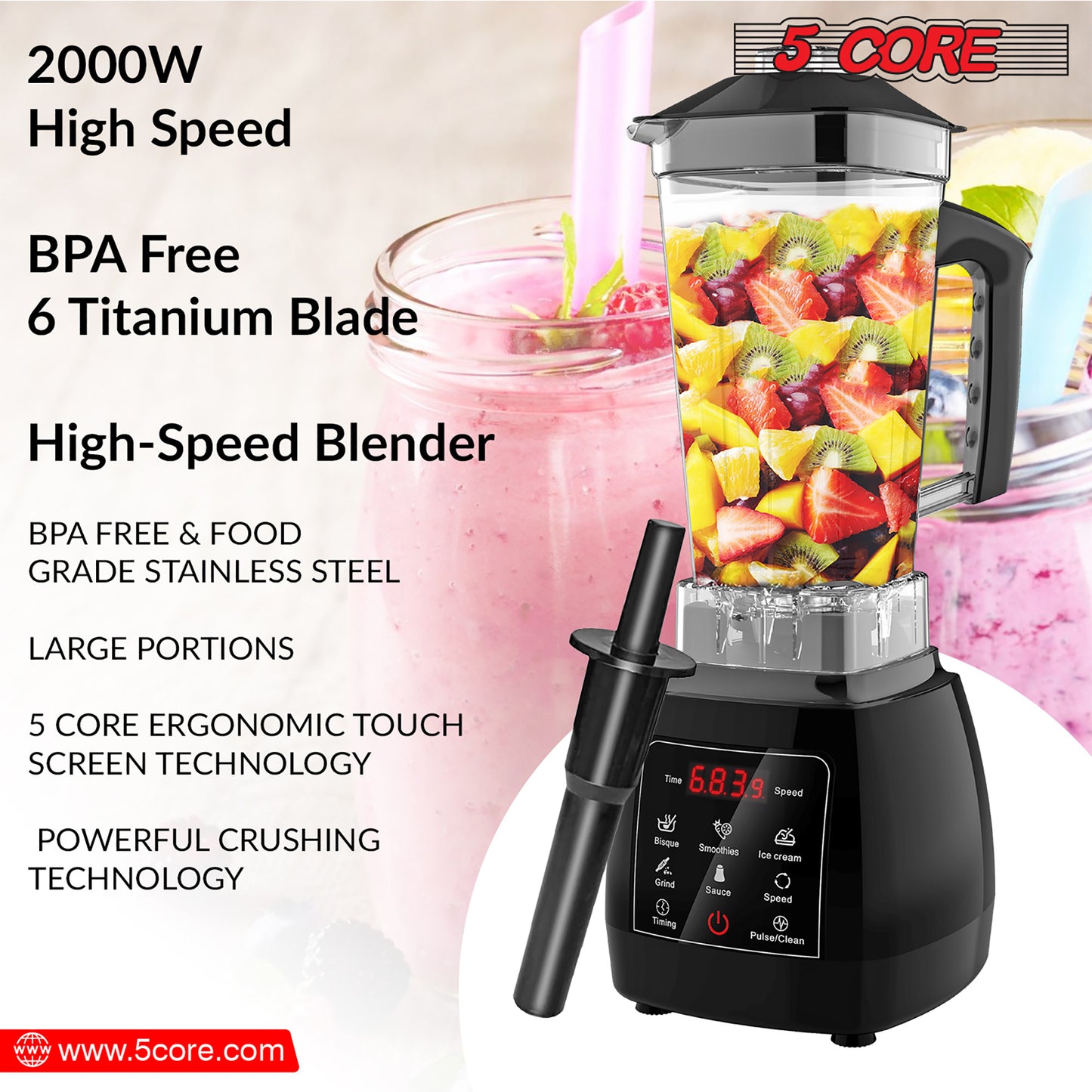 5 core 2l professional touch screen blender