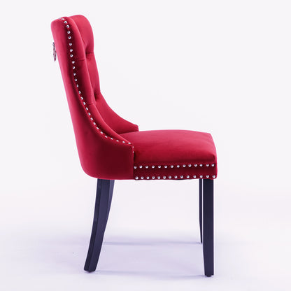 Nikki Collection Modern High-end Tufted Dining Chairs 2-Pcs Set, Wine Red