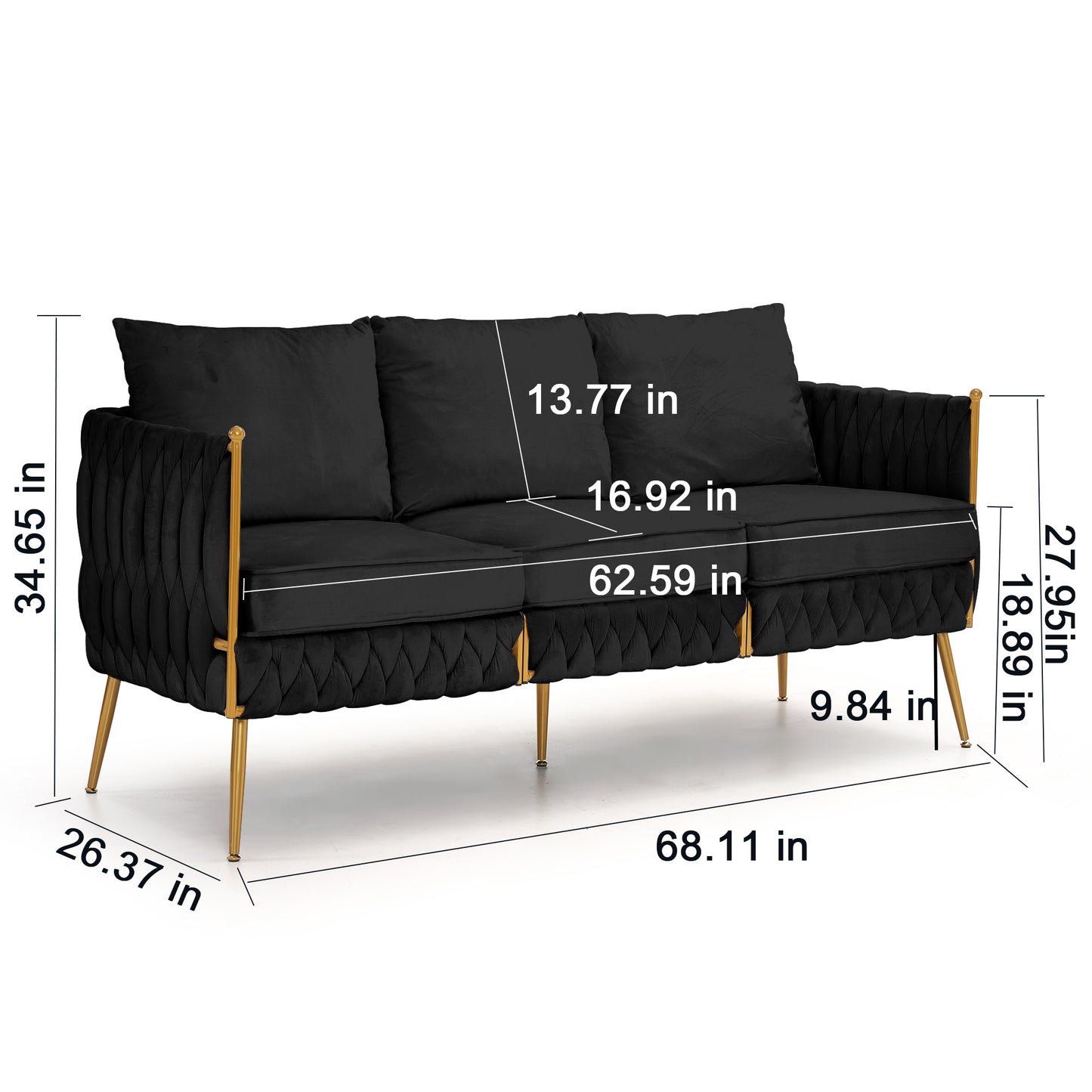 fiona fluffy tufted upholstered sofa set, black velvet