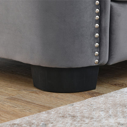 Riri Modern Chesterfield Velvet Sofa, Grey