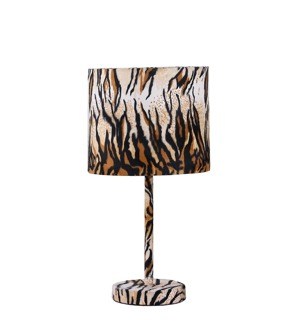 19.25" faux suede tiger print metal table lamp