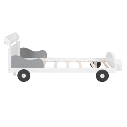 Twin Size Car-Shaped Platform Bed, White