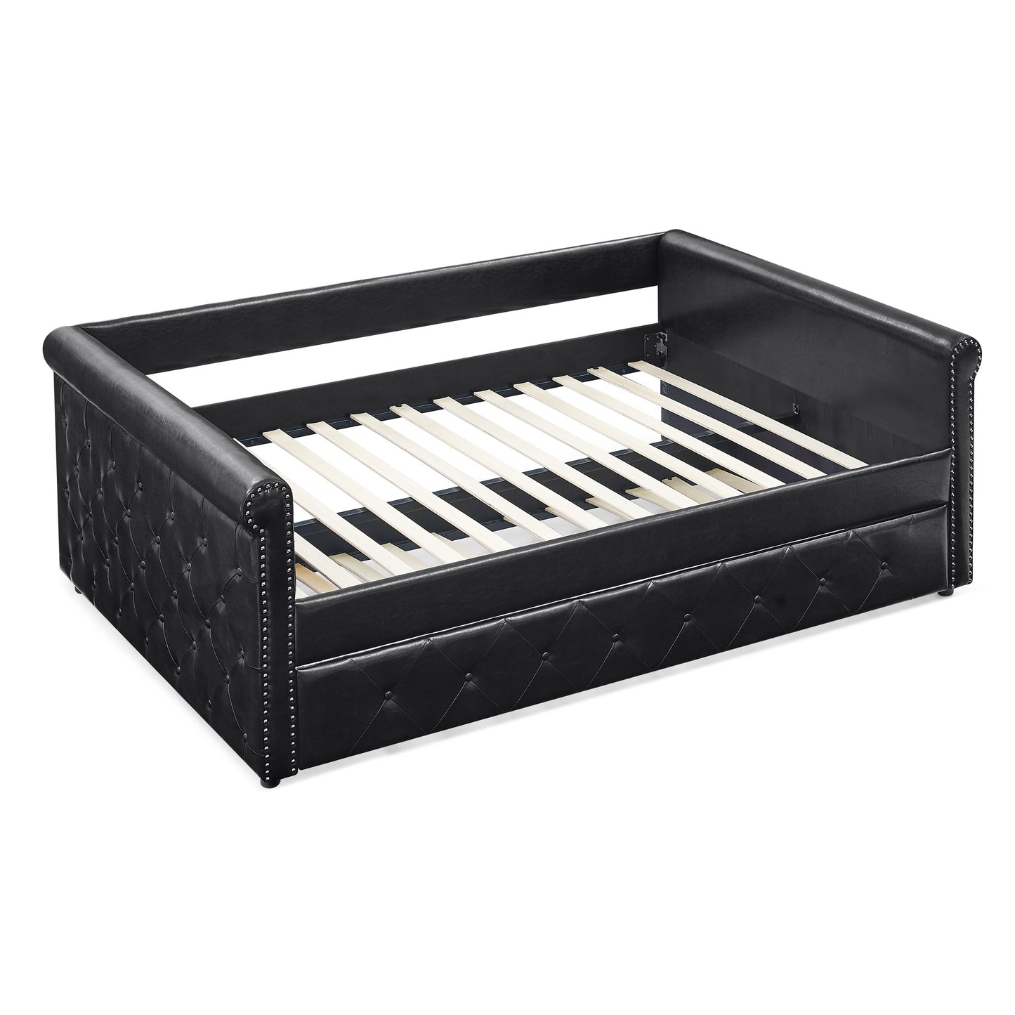 upholstered tufted full size bed,  black