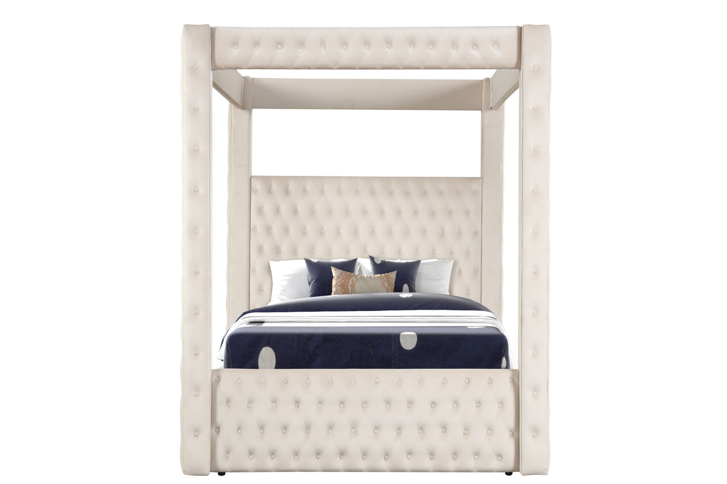 monica luxurious four-poster full bed made with wood in cream