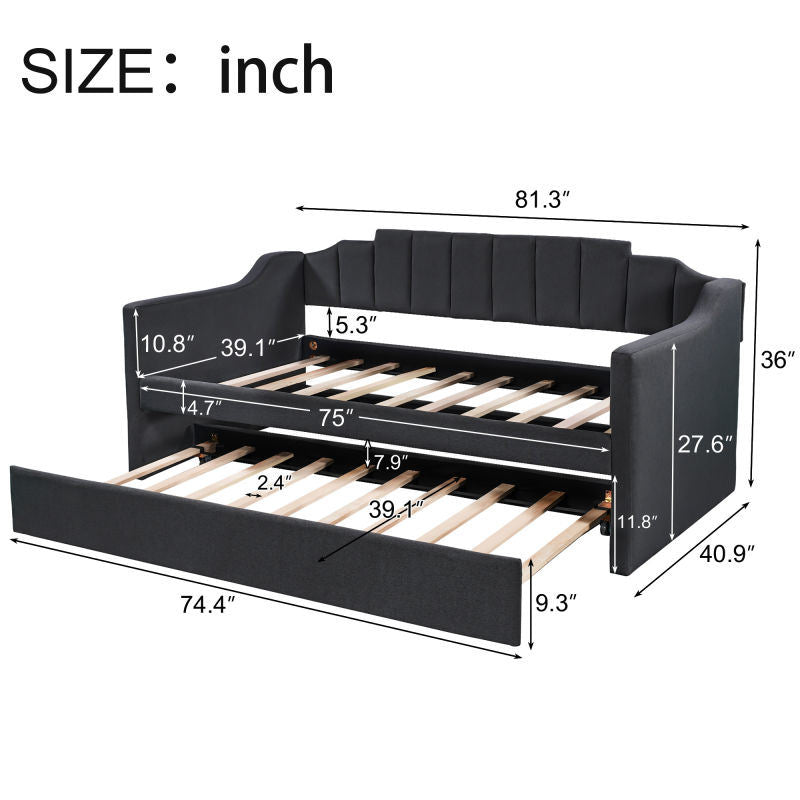 upholstered twin daybed with trundle,black