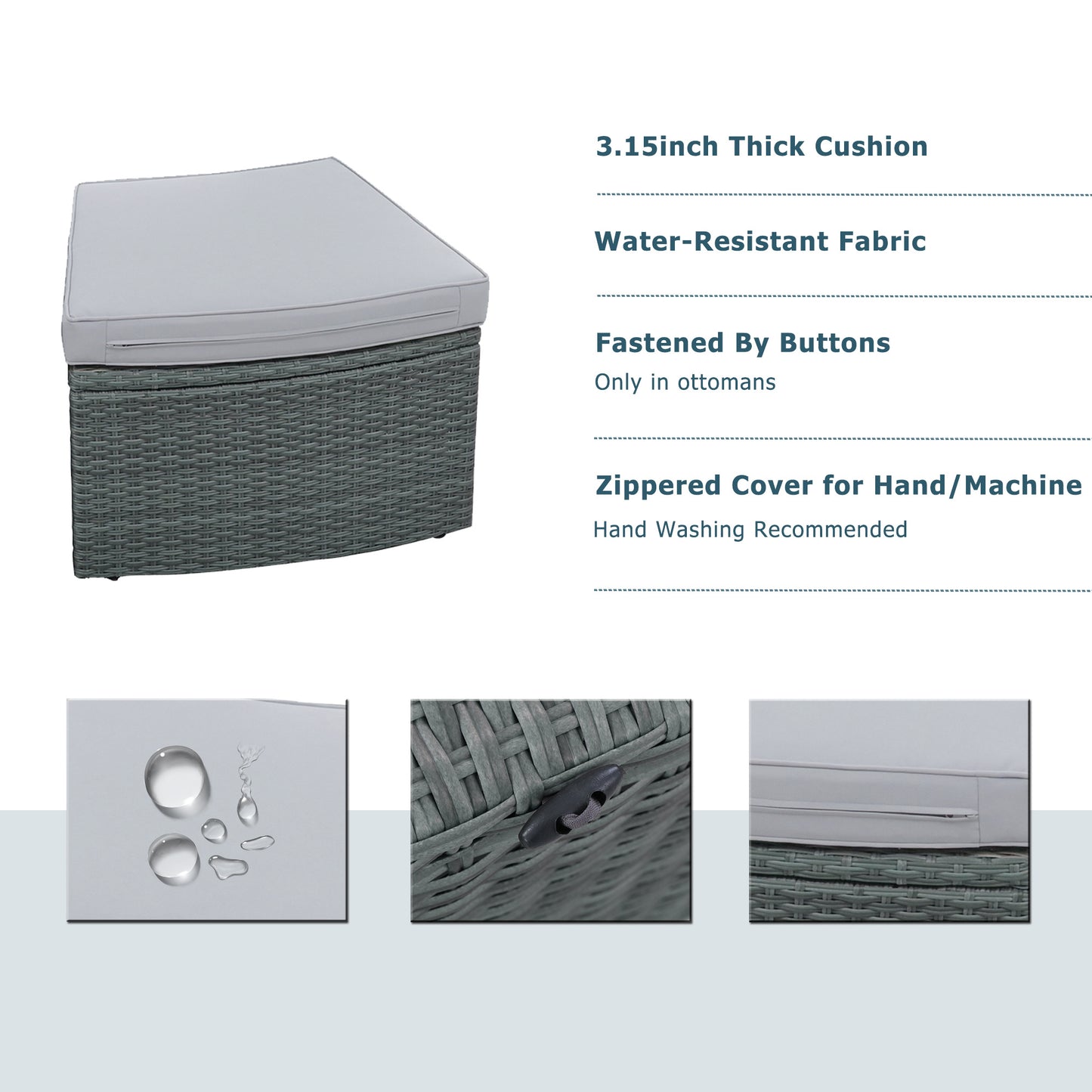 10-piece outdoor sectional half round patio rattan sofa set, light gray
