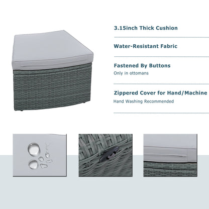 10-Piece Outdoor Sectional Half Round Patio Rattan Sofa Set, Light Gray