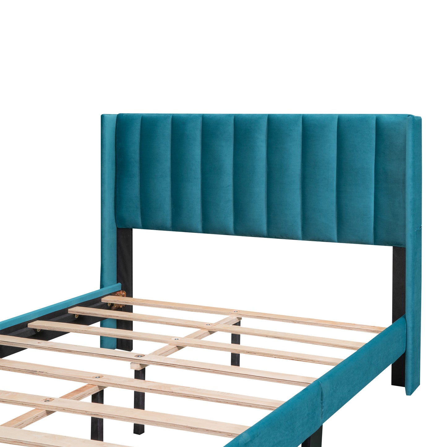 danny velvet upholstered platform bed with a big drawer - blue