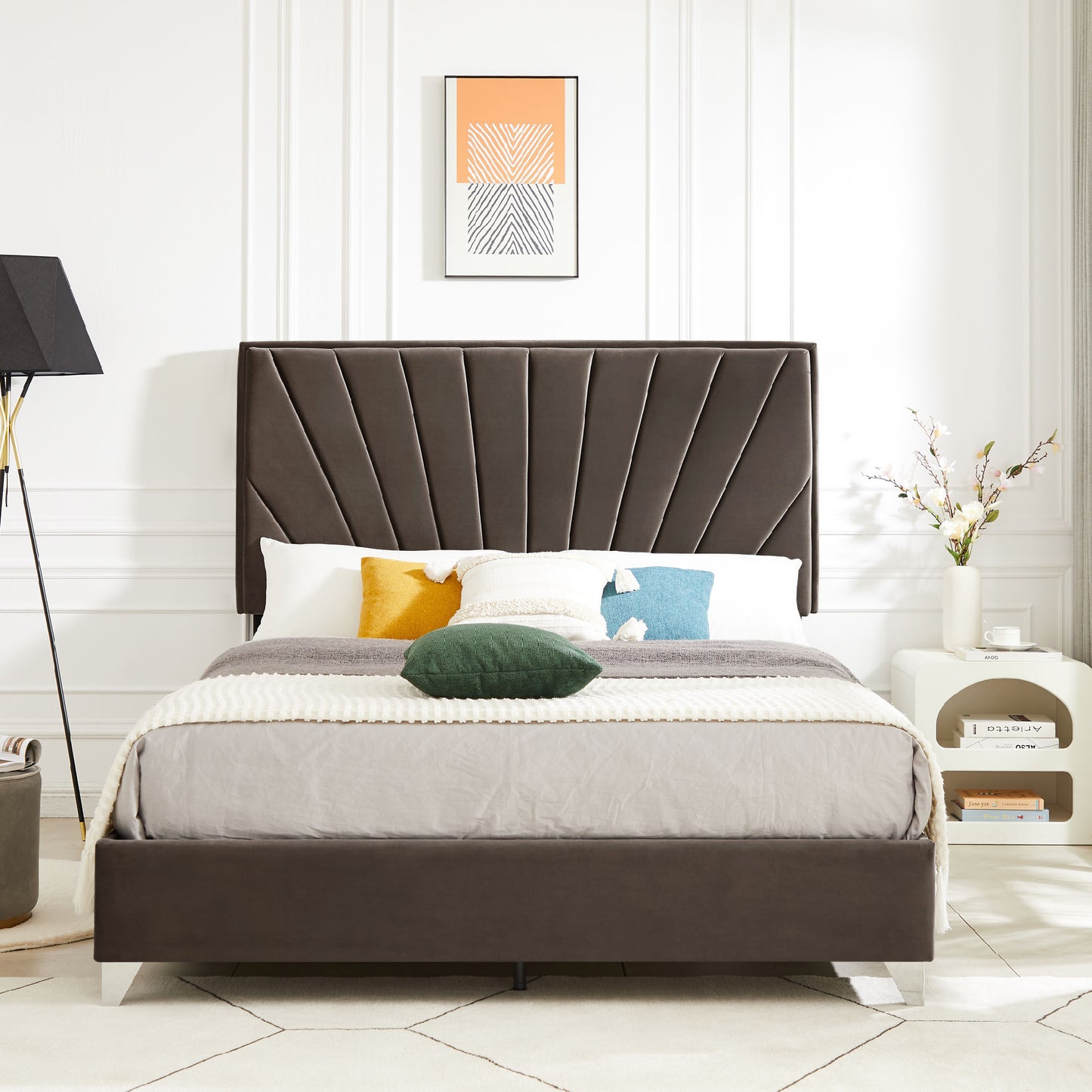 b108 beautiful line stripe cushion bed, brown