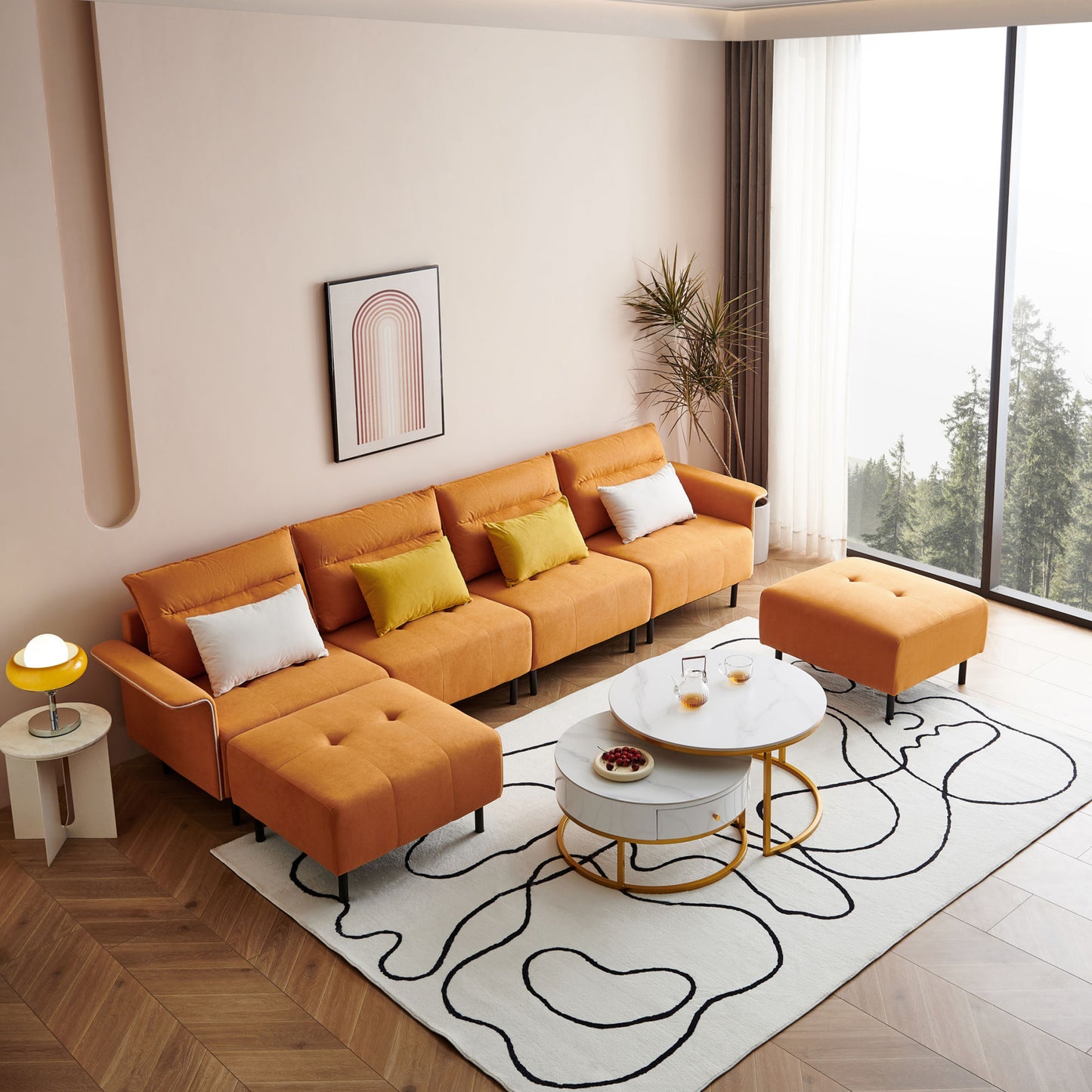 u-shaped sectional sofa with 2 removeable ottoman and 4 pillows