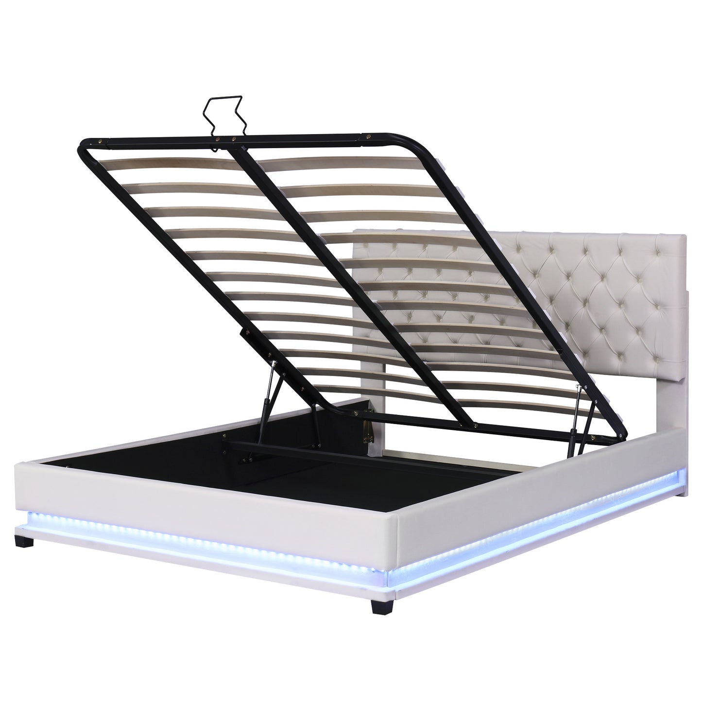 upholstered platform bed with adjustable tufted headboard and led light, beige