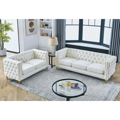 3-seater + 2-seater Combination Sofa, Beige Velvet