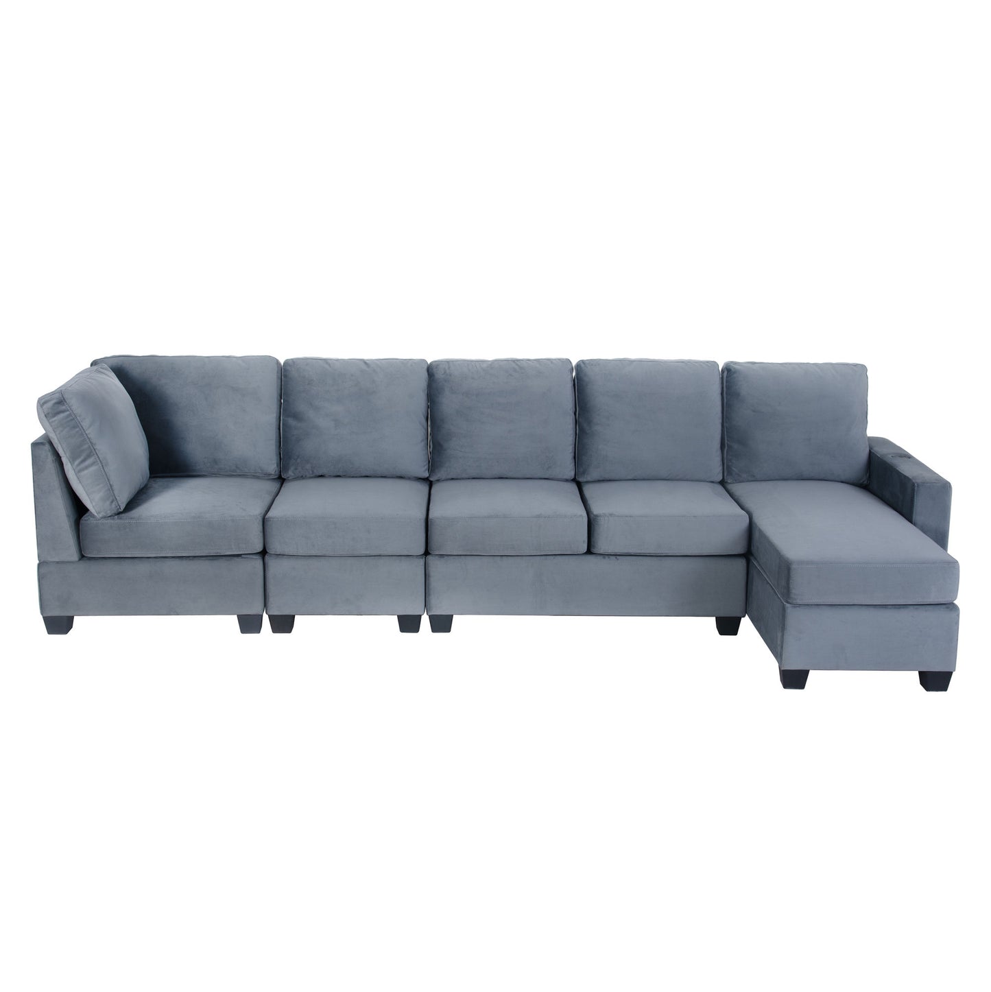 modern l shape sectional sofa with usb charging port, grey
