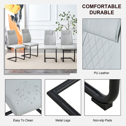 Faux Leather Cushion Chairs Set of 4, Light Grey+PU leather