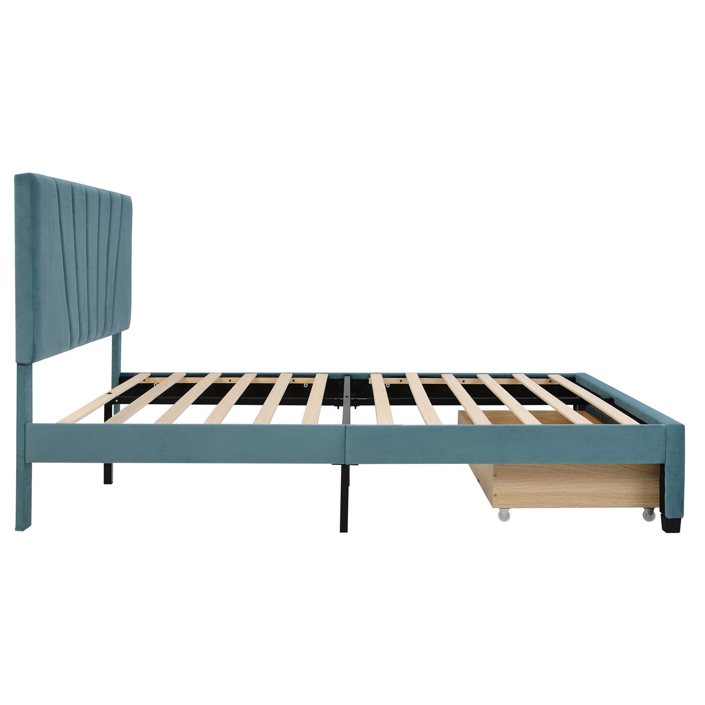 queen size storage bed velvet upholstered platform bed with a big drawer