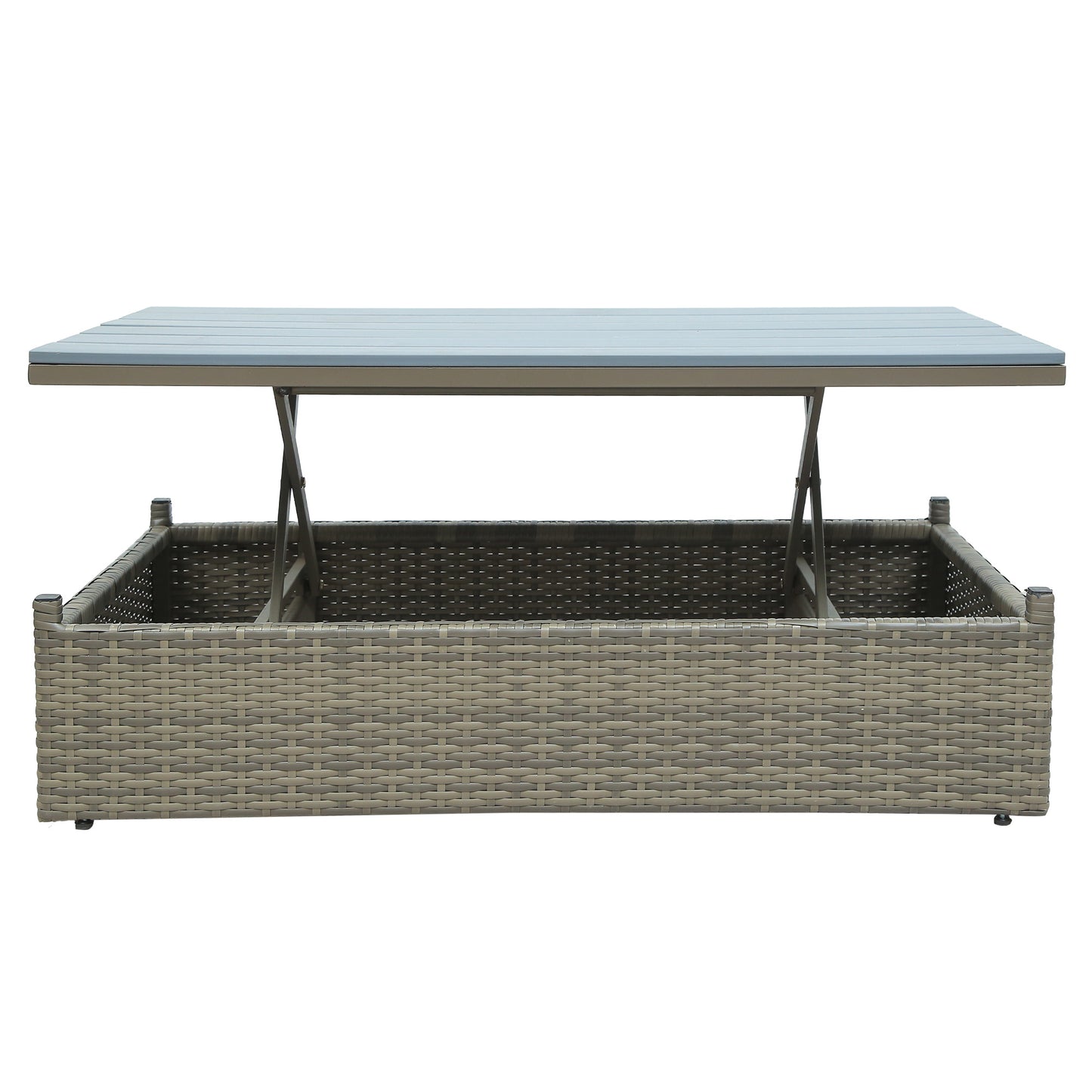 5-piece patio wicker sofa set cushions; ottomans and lift top coffee table included