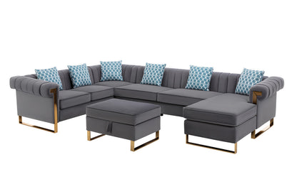 Maddie Velvet 7-Seater Sectional Sofa with Reversible Chaise and Storage Ottoman