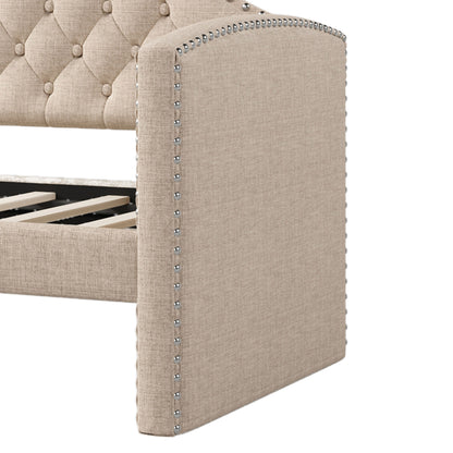 Kim Upholstered Bed with Drawers, Beige