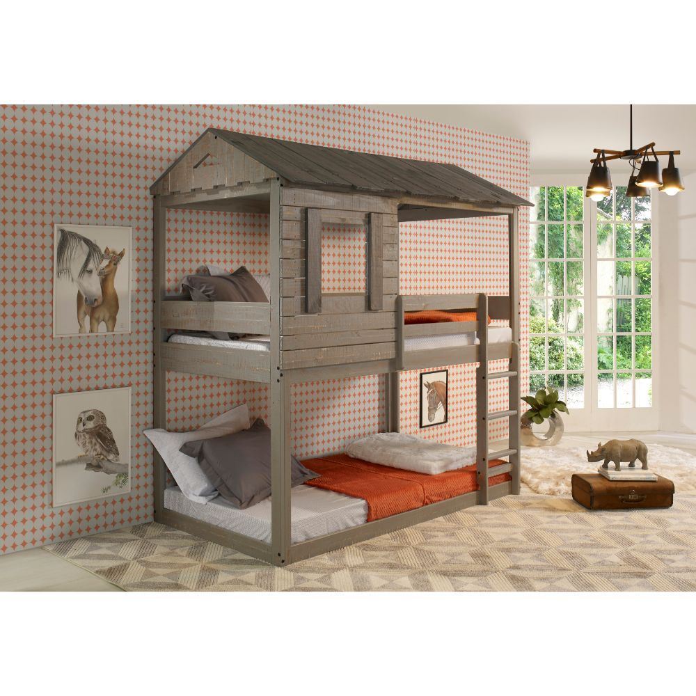 acme darlene twin/twin bunk bed, rustic gray