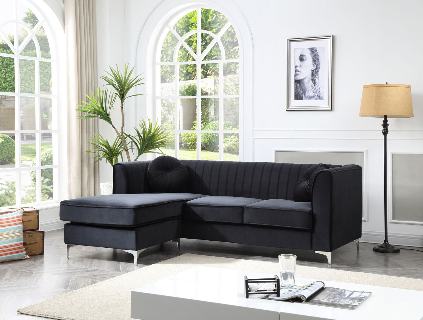 delray sofa chaise set, black