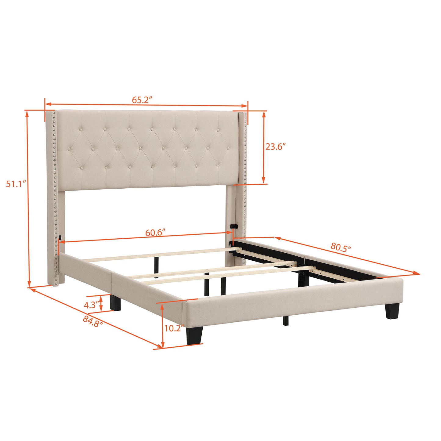 upholstered platform bed with classic headboard