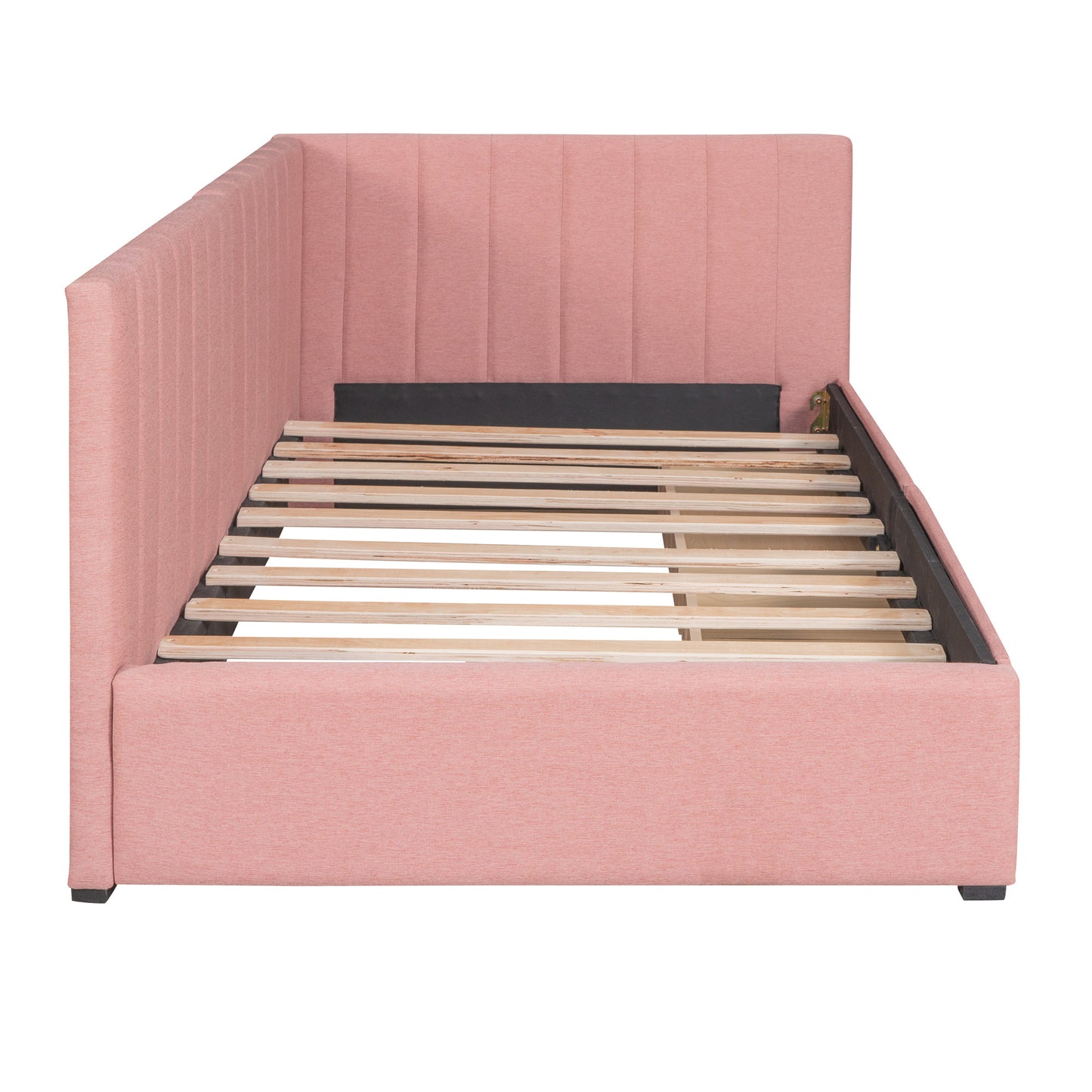 upholstered bed with 2 storage drawers, pink