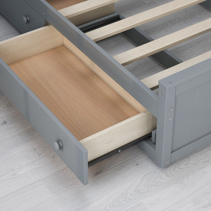 Elegant and Functional Bed with 4 Drawers and All-in-One Cabinet and Shelf, Grey
