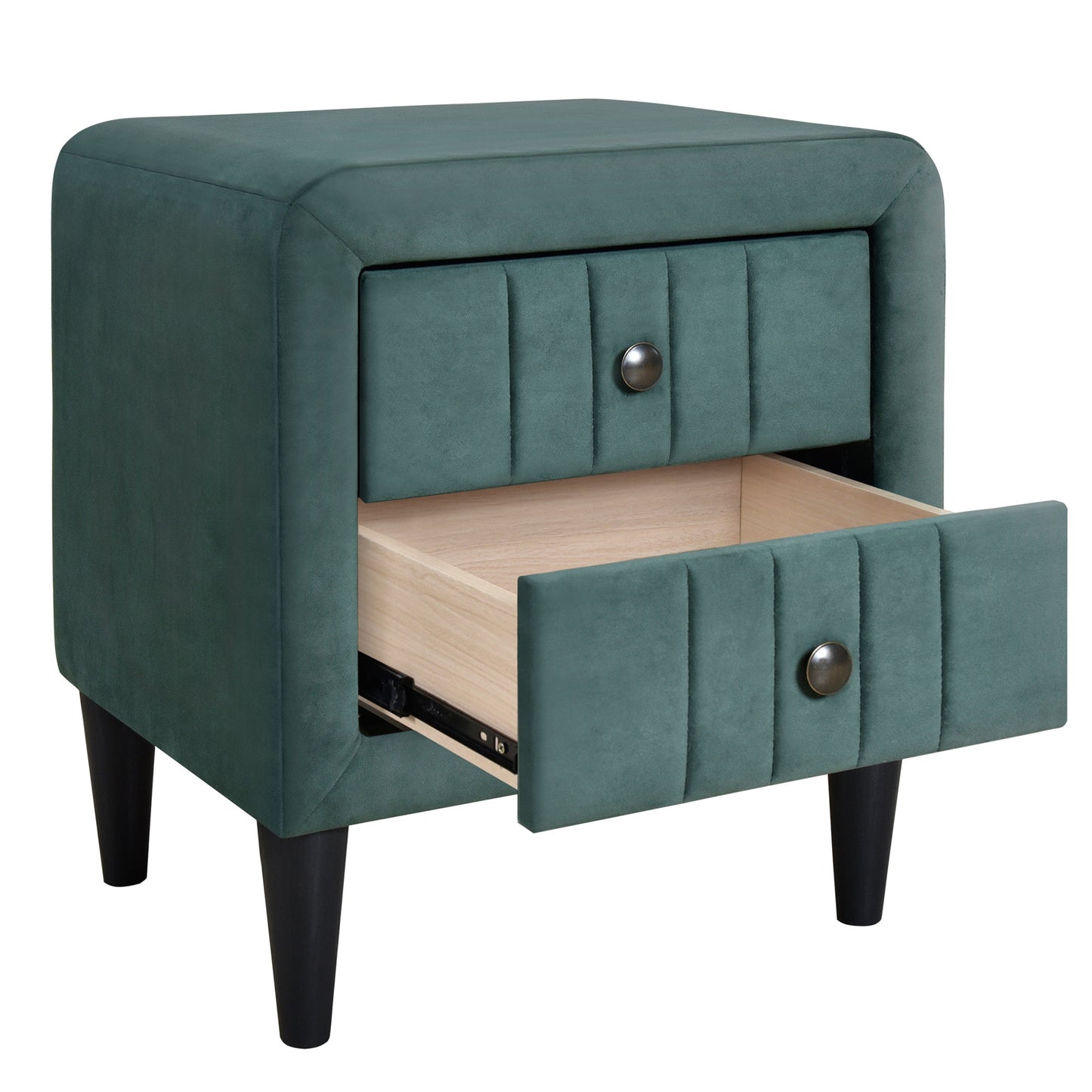 4-pieces upholstered bedroom sets with two nightstands and storage bench-green