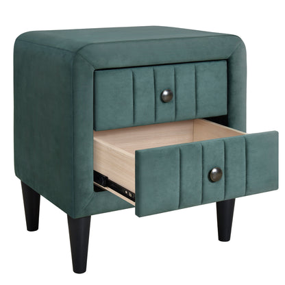 4-Pieces Upholstered Bedroom Sets with Two Nightstands and Storage Bench-Green