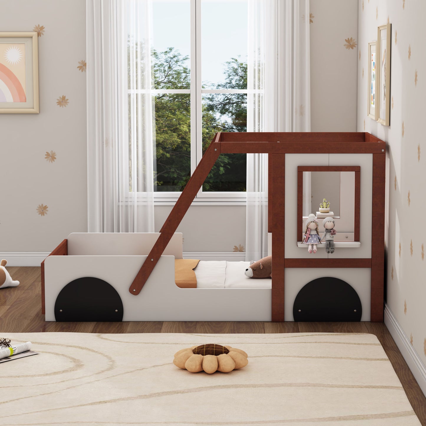 fun play design twin size car bed, white+ orange