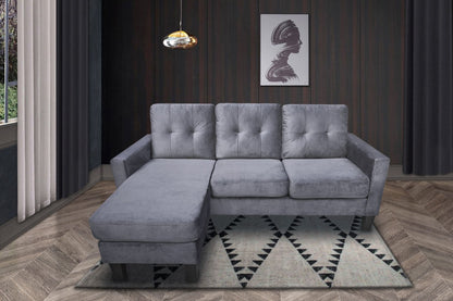 Everette Velvet Reversible Sectional Sofa, Grey