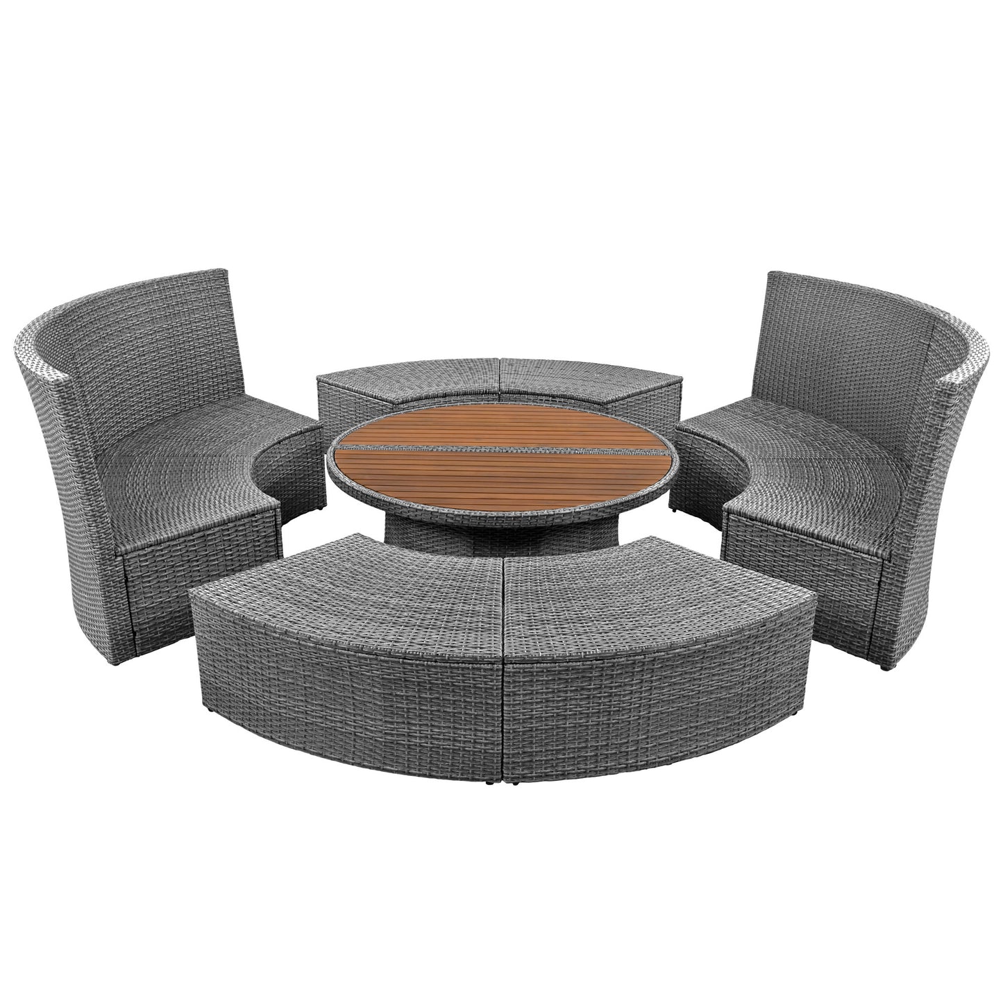 topmax patio 5-piece round rattan sectional sofa set, beige
