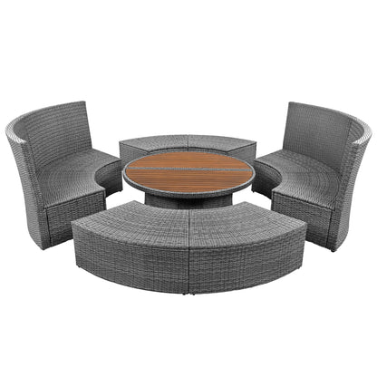 TOPMAX Patio 5-Piece Round Rattan Sectional Sofa Set, Beige