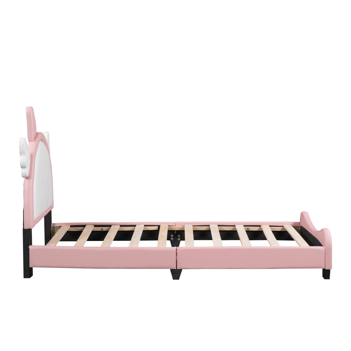 cute upholstered bed with unicorn shape headboard, white+pink