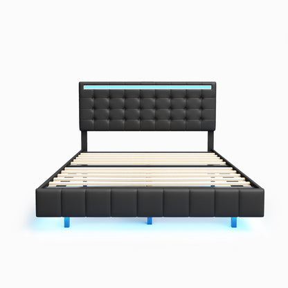 Floating Bed Frame with LED Lights and USB Charging #5