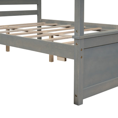 Wood Canopy Bed with two Drawers, Grey