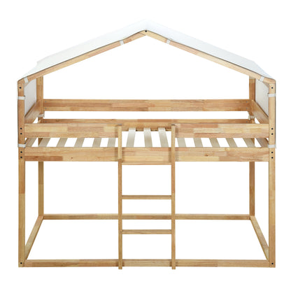 Twin Over Twin Bunk Bed Wood Bed with Tent