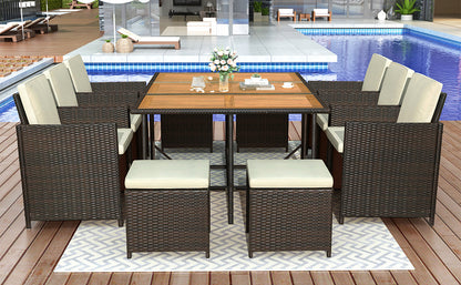 TOPMAX 11-Piece Patio All-Weather PE Wicker Dining Table Set